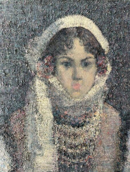 Дівчинка у білій хусточці, полотно олія 60х50 см, Дмитро Коваль